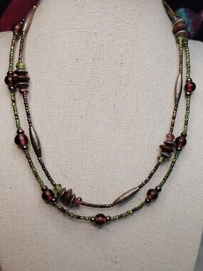 Vintage Chico’s Purple Glass & Green Bead Necklace